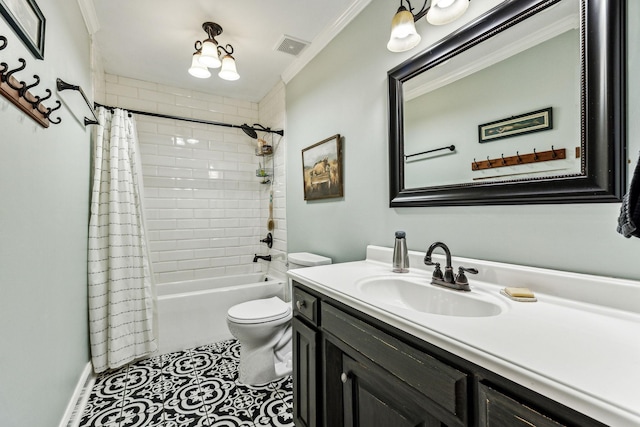 1132 Roseland Dr, Columbia, TN 38401 - bathroom with toilet, visible vents, vanity, and ornamental molding