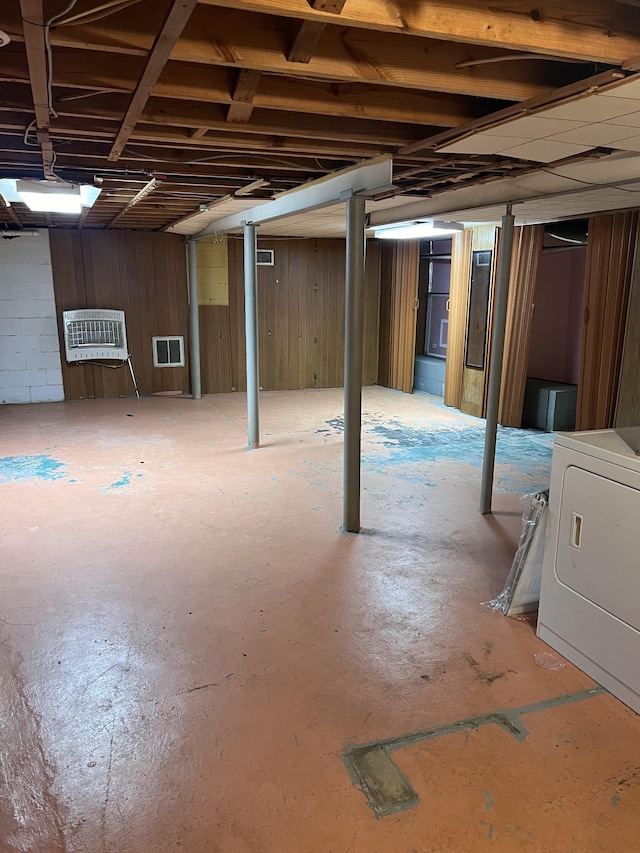 728 Robert Burns Dr, Nashville, TN 37217 - finished below grade area featuring washer / clothes dryer, wooden walls, and heating unit