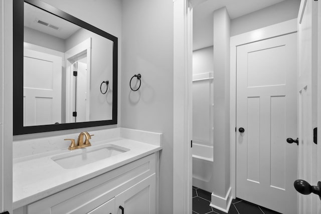 311 Riverview Dr, Dover, TN 37058 - bathroom featuring visible vents, tile patterned floors, and vanity