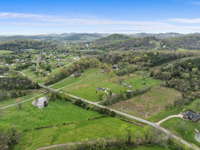 drone / aerial view featuring a mountain view