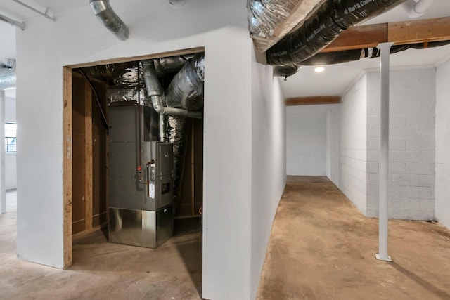 basement with heating unit