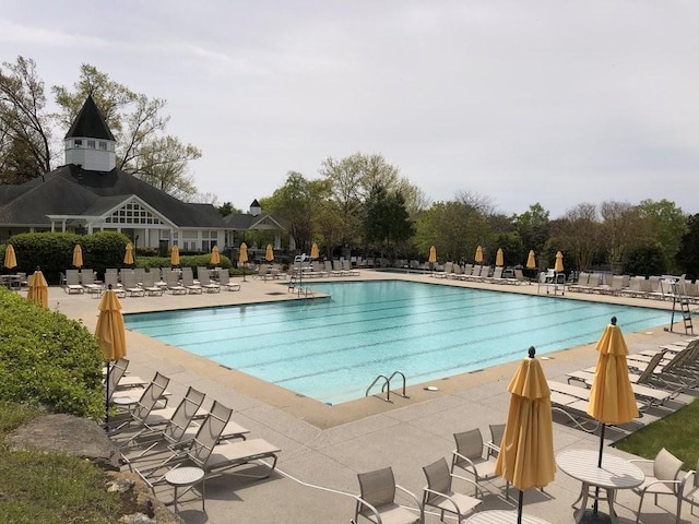 pool with a patio