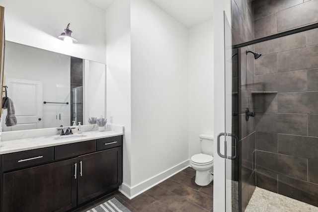 926 Acklen Ave Unit A, Nashville, TN 37203 - bathroom with baseboards, toilet, vanity, tile patterned floors, and a stall shower