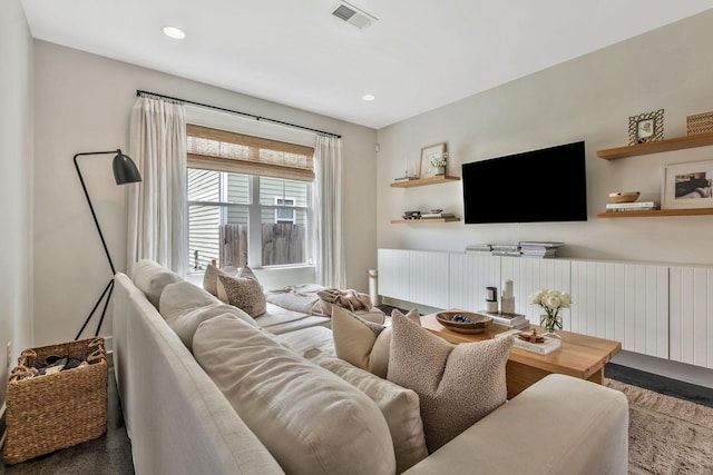 living room with recessed lighting