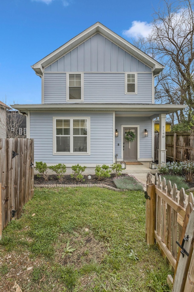 view of front of property with board and batten siding and a porch