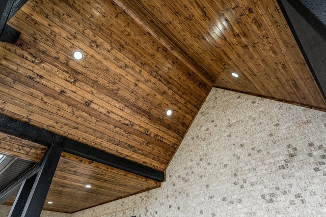 interior details with recessed lighting and wood ceiling