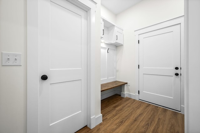 mudroom with dark wood-type flooring
