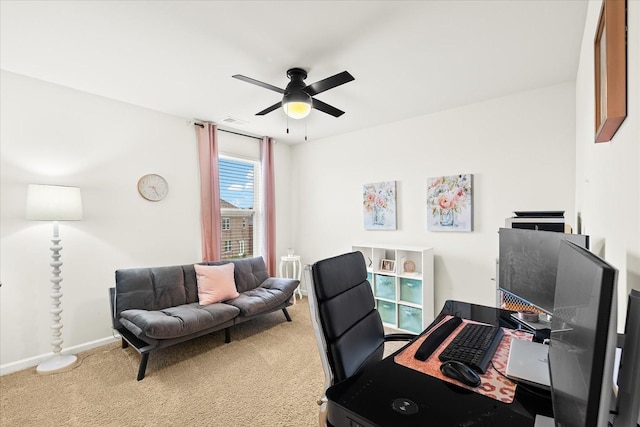 1428 Marigold Dr, Spring Hill, TN 37174 - office area featuring baseboards, a ceiling fan, visible vents, and carpet floors