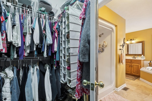 spacious closet featuring a sink and visible vents