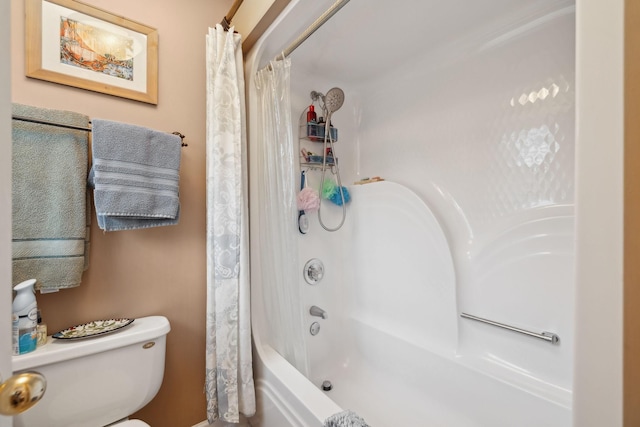 full bathroom with toilet and shower / tub combo with curtain