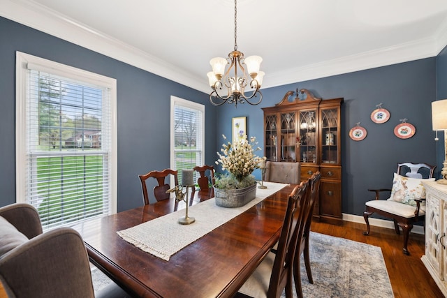 2009 Cedarmont Dr, Franklin, TN 37067 - dining room featuring a chandelier, wood finished floors, baseboards, and ornamental molding