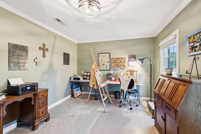 2009 Cedarmont Dr, Franklin, TN 37067 - office space featuring crown molding, visible vents, baseboards, and carpet flooring