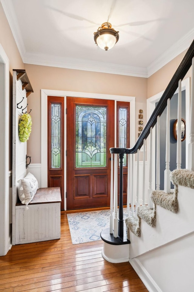 2009 Cedarmont Dr, Franklin, TN 37067 - foyer with stairs, ornamental molding, and hardwood / wood-style flooring