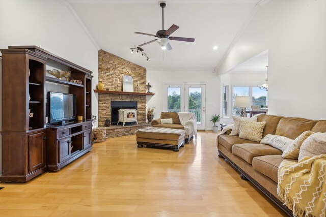 2728 Brown Hollow Rd, Columbia, TN 38401 - living area featuring vaulted ceiling, ceiling fan, crown molding, and light wood finished floors