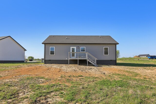 236 Amos Cir, Lafayette, TN 37083 - rear view of house featuring a wooden deck, crawl space, and stairs