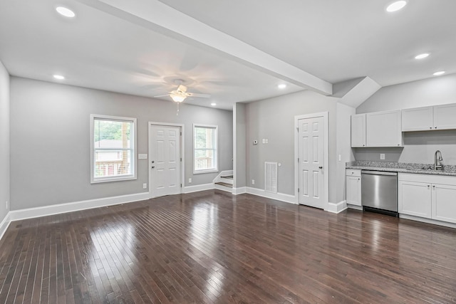 434 Caldwell Dr, Columbia, TN 38401 - kitchen with stainless steel dishwasher, a sink, ceiling fan, baseboards, and recessed lighting