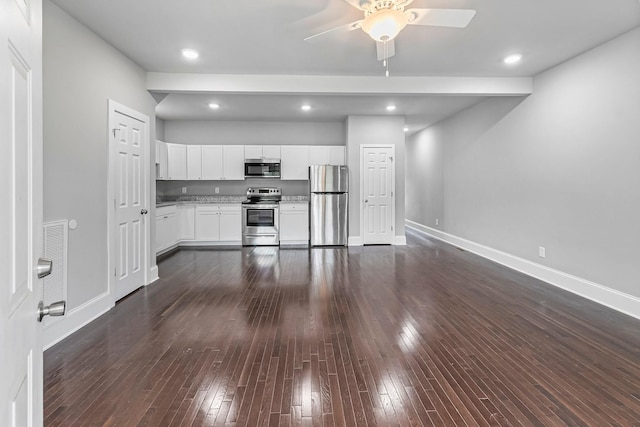 434 Caldwell Dr, Columbia, TN 38401 - kitchen featuring appliances with stainless steel finishes, ceiling fan, baseboards, light countertops, and dark wood-style floors