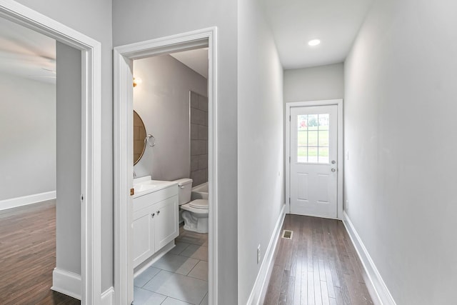 434 Caldwell Dr, Columbia, TN 38401 - doorway to outside featuring wood finished floors, baseboards, and ceiling fan