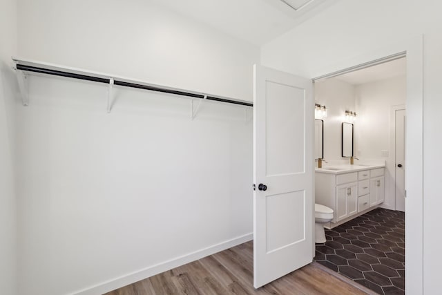 interior space featuring a sink and wood finished floors