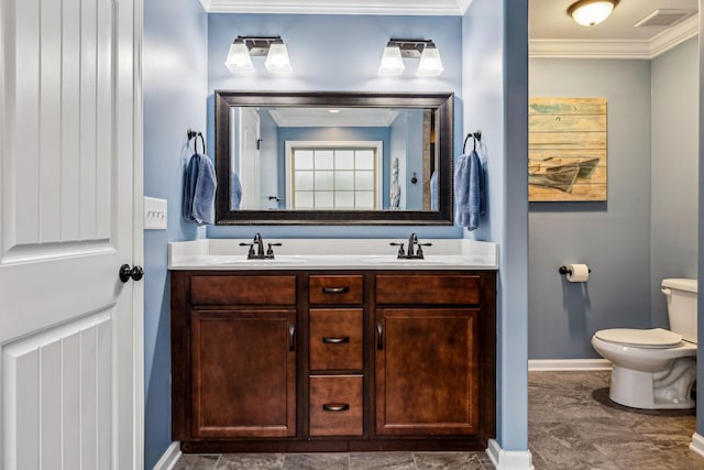 1328 Winterset Dr, Clarksville, TN 37040 - full bath with ornamental molding, toilet, double vanity, and baseboards