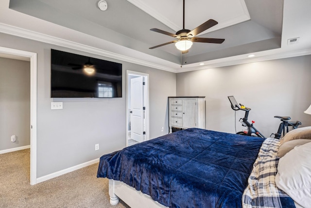 1328 Winterset Dr, Clarksville, TN 37040 - carpeted bedroom with a raised ceiling, ornamental molding, baseboards, recessed lighting, and ceiling fan