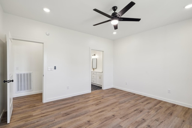 132 Amos Cir, Lafayette, TN 37083 - unfurnished bedroom featuring wood finished floors, recessed lighting, connected bathroom, and ceiling fan