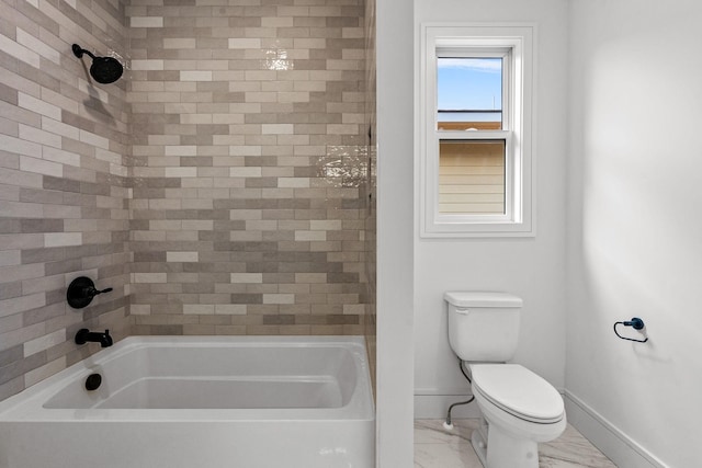 917 Kirkwood Ave, Nashville, TN 37204 - bathroom featuring shower / bathtub combination, marble finish floor, baseboards, and toilet