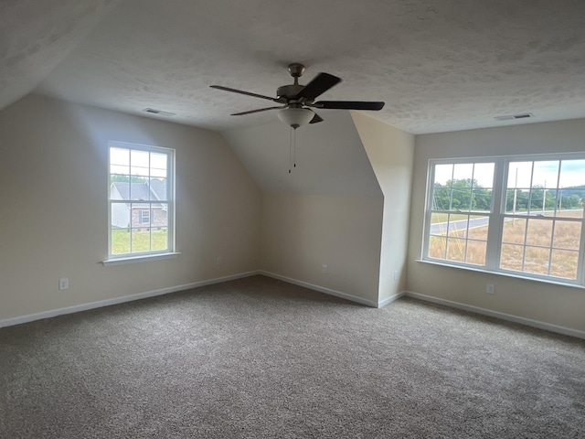 3330 Curie Cir, Christiana, TN 37037 - additional living space with lofted ceiling, ceiling fan, carpet, and a textured ceiling