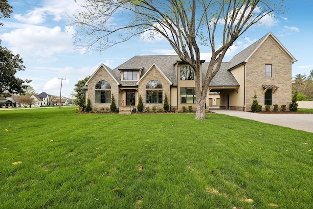 521 Mansion Dr, Brentwood, TN 37027 - view of front of home with concrete driveway, stone siding, and a front lawn