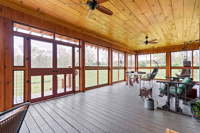 1720 Bratton Ln, Williamsport, TN 38487 - sunroom featuring a deck, hardwood / wood-style flooring, and a ceiling fan