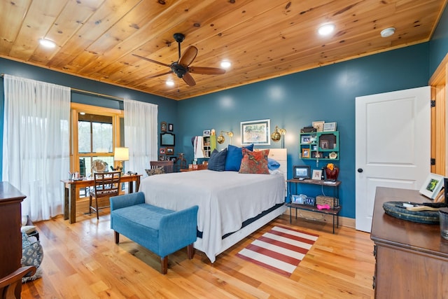 1720 Bratton Ln, Williamsport, TN 38487 - bedroom with baseboards, light wood-type flooring, wooden ceiling, and recessed lighting