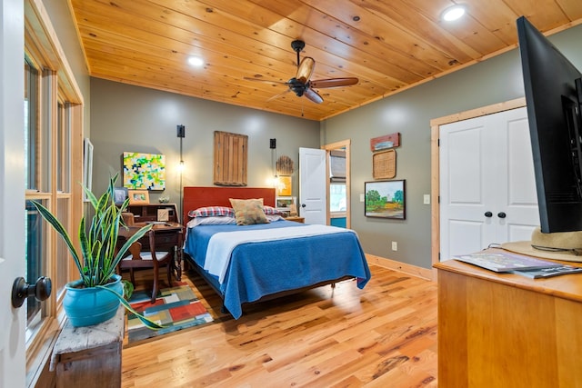 1720 Bratton Ln, Williamsport, TN 38487 - bedroom with wood ceiling, recessed lighting, baseboards, and light wood-type flooring