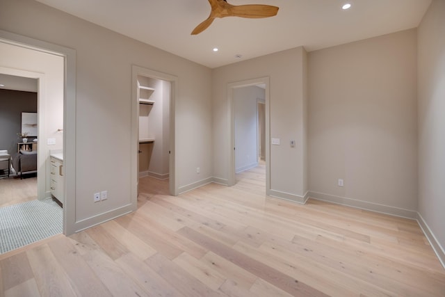2108 12th Ave S, Nashville, TN 37204 - unfurnished bedroom featuring baseboards, light wood finished floors, ceiling fan, and recessed lighting