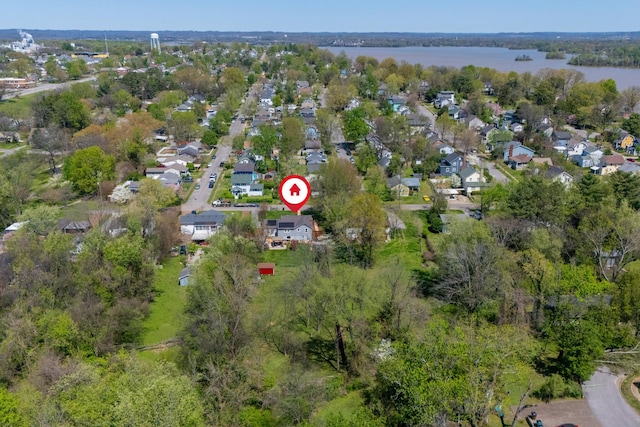 bird's eye view with a residential view and a water view