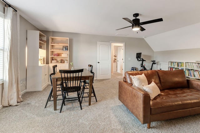 309 Chimney Rdg, Nolensville, TN 37135 - living area with light carpet, baseboards, vaulted ceiling, and a ceiling fan