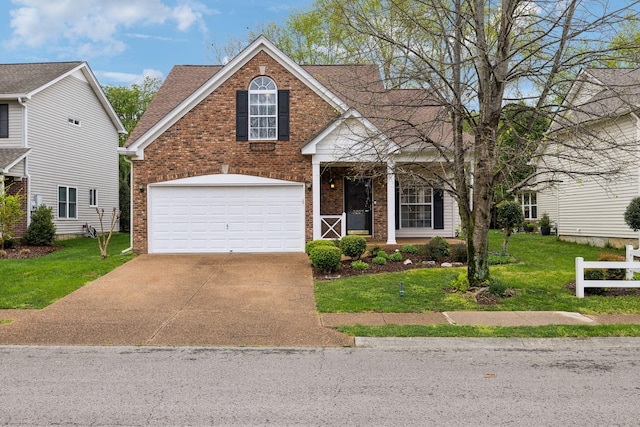 3227 Gardendale Dr, Franklin, TN 37064 - traditional home with a front lawn, driveway, a shingled roof, an attached garage, and brick siding