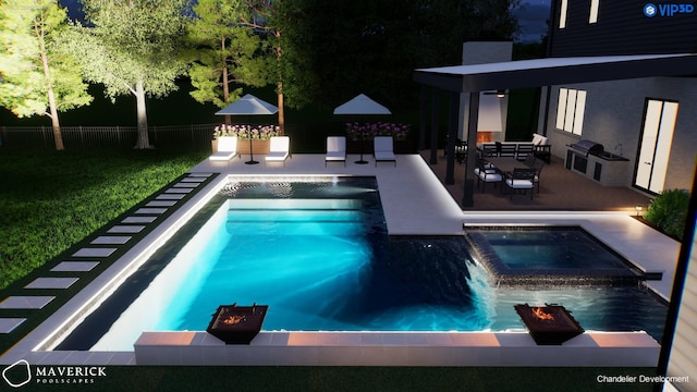 6004 Jocelyn Hollow Rd, Nashville, TN 37205 - view of swimming pool with a patio area, a pool with connected hot tub, fence, and a lawn