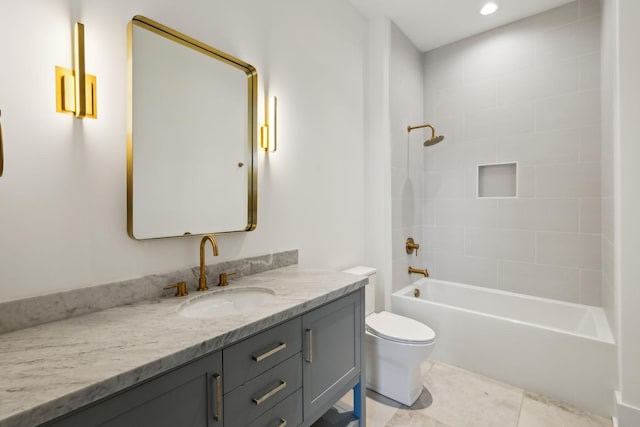 6004 Jocelyn Hollow Rd, Nashville, TN 37205 - bathroom featuring vanity, recessed lighting, tile patterned floors, shower / bath combination, and toilet