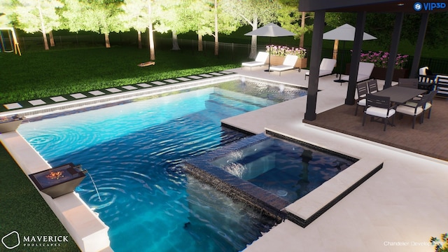 6004 Jocelyn Hollow Rd, Nashville, TN 37205 - view of pool featuring fence, a pool with connected hot tub, a patio, and a lawn