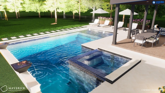 6004 Jocelyn Hollow Rd, Nashville, TN 37205 - view of swimming pool with a patio area, fence, a pool with connected hot tub, and a yard