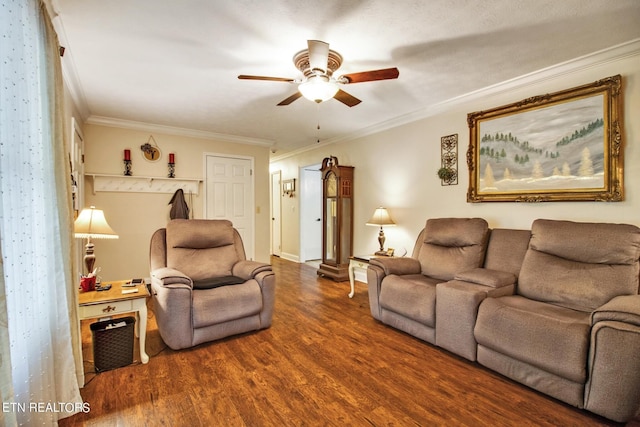3115 Coon Hunter Lodge Rd, Jamestown, TN 38556 - living area with ceiling fan, wood finished floors, ornamental molding, and baseboards
