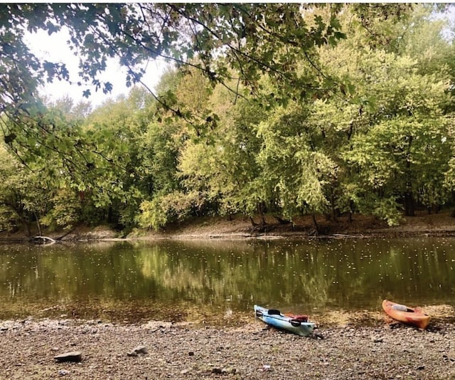 property view of water featuring a forest view