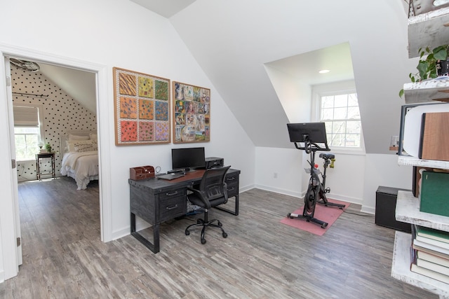 1411 Newmans Trl, Hendersonville, TN 37075 - home office with vaulted ceiling, wood finished floors, healthy amount of natural light, and baseboards