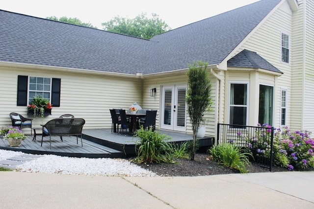 1411 Newmans Trl, Hendersonville, TN 37075 - back of property with a wooden deck, french doors, and roof with shingles