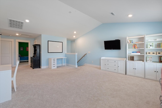 900 Easton Dr, Mount Juliet, TN 37122 - playroom with light colored carpet, lofted ceiling, and visible vents