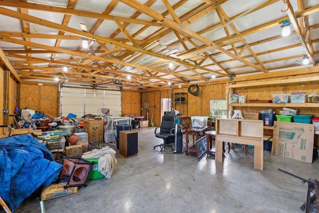 garage with wooden walls