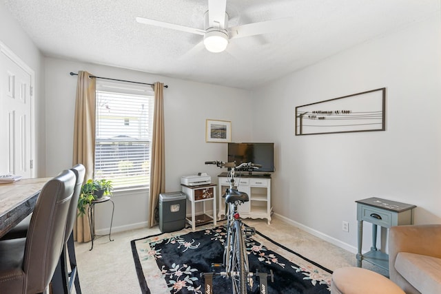1304 Mallard Dr, Franklin, TN 37064 - office featuring carpet floors, ceiling fan, baseboards, and a textured ceiling