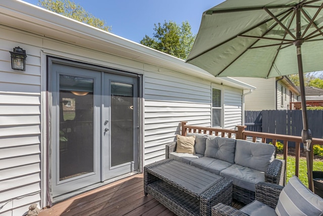1304 Mallard Dr, Franklin, TN 37064 - deck featuring outdoor lounge area, fence, and french doors