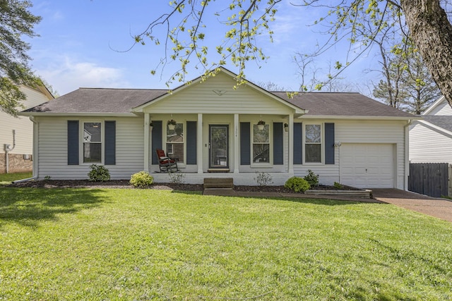 1304 Mallard Dr, Franklin, TN 37064 - ranch-style home featuring a shingled roof, covered porch, a garage, a front lawn, and driveway