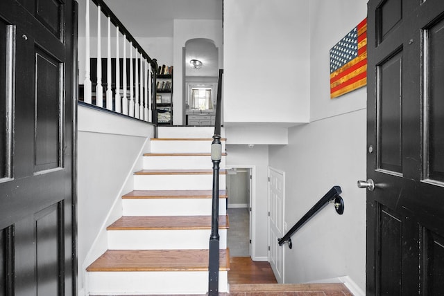 116 Dave Dr, Clarksville, TN 37042 - stairs with baseboards and wood finished floors